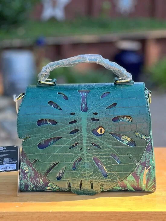 Loungefly Jurassic World Park Velociraptor Palm Frond Crossbody Backpack &Wallet - Picture 2 of 13